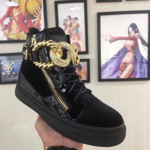 Giuseppe Zanotti Black suede and gold chain detail with black sole high-top Perfect sneakers MS03066