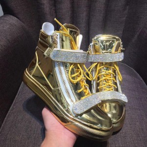 Giuseppe Zanotti Gold and masonry bi-metal plaque with golden soles high-top Perfect sneakers MS03069