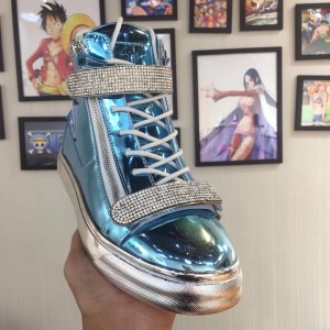 Giuseppe Zanotti Blue and masonry bi-metal plaque with silver sole high-top sneakers MS03070