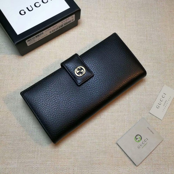 Gucci Perfect Quality black leather wallet with golden metallic lock GC06BM059