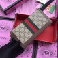 Replica Gucci Perfect Quality brown zipped canvas wallet with leather edges GC07WM033