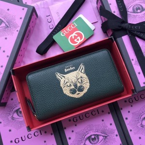 Gucci Perfect Quality dark green leather cat wallet GC07WM046