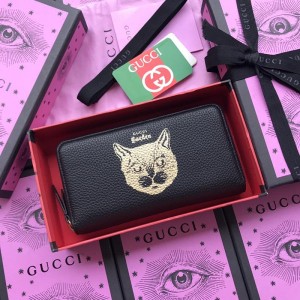 Gucci Perfect Quality black leather cat wallet GC07WM047