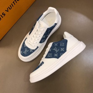 Louis Vuitton Perfect Quality Sneakers White and blue Monogram print with white sole MS021027