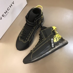 Givenchy High Quality Sneakers Black and black Transparent sole with Yellow printed heel MS021055