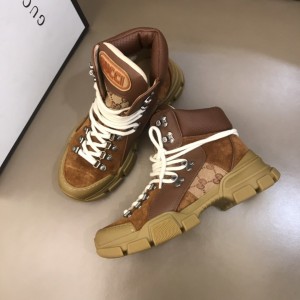 Gucci High-top High Quality Sneakers Brown suede and GG mesh with brown rubber sole MS021073