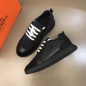 Hermes High Quality Sneakers Black and Dark blue tongue with Black sole MS021092