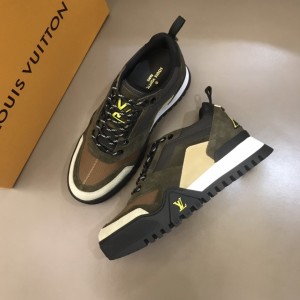 Louis Vuitton High Quality Sneakers Brown suede and white details with black sole MS021109