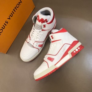 Louis Vuitton High Quality Sneakers White and red leather details with white sole MS021112