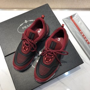 Prada High Quality Sneakers Red and black rubber trim with transparent sole MS021116