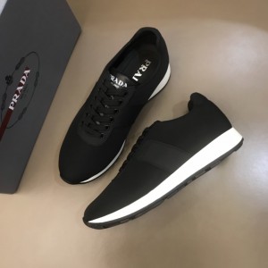 Prada High Quality Sneakers Black and black leather wet with white sole MS021118