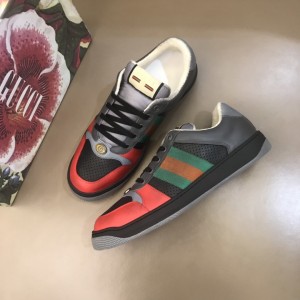 Gucci High Quality Sneakers Grey and red details with black sole MS021149