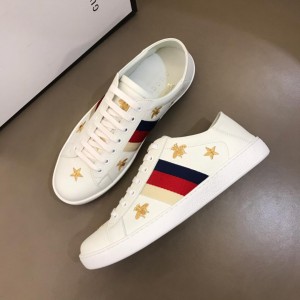 Gucci Perfect Quality Sneakers White with gold bee pattern and Blue White and Red Web with White rubber sole MS02672