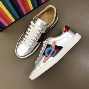 Gucci Perfect Quality Sneakers Silver shiny and Planet embroidery with White rubber sole MS02673