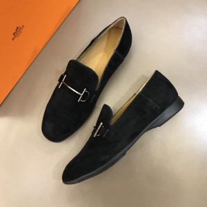 Hermes Suede Leather Loafers With Silver Buckle MS02725