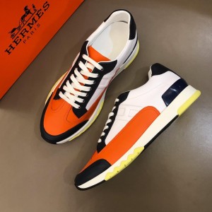 Hermes Perfect Quality Sneakers White and Three-color sole with Orange tongue MS02733