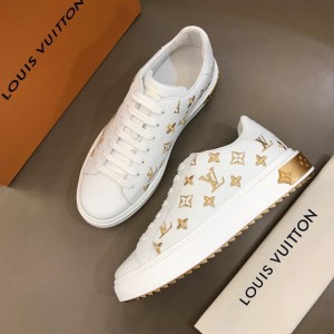 Louis Vuitton Perfect Quality Sneakers White and Gold Monogram Embroidery with White Sole MS02846