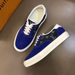 Louis Vuitton Fashion Sneakers Blue suede and black Monogram canvas with white sole MS02874