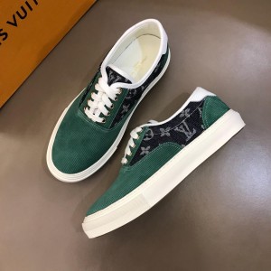 Louis Vuitton Fashion Sneakers Green suede and black Monogram canvas with white sole MS02875