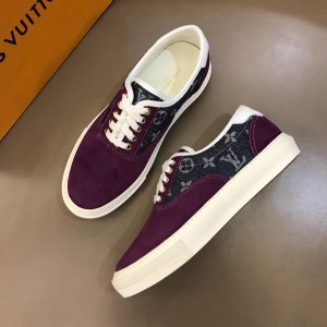 Louis Vuitton Fashion Sneakers Purple suede and black Monogram canvas with white sole MS02876