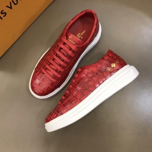 Louis Vuitton Fashion Sneakers Red crocodile skin and gold Monogram Flower pattern with white sole MS02879