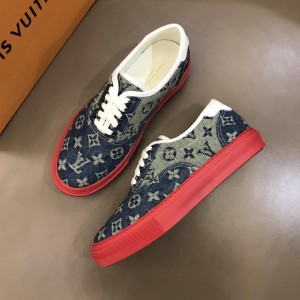 Louis Vuitton Fashion Sneakers Blue and Monogram Flower print and red sole MS02888