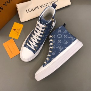 Louis Vuitton High-top Fashion Sneakers Blue and Monogram Flower print with white sole MS02895