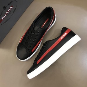 Prada Fashion Sneakers Black and red Prada striped print with white sole MS02948