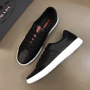 Prada Fashion Sneakers Black and striped embossing with white sole MS02950