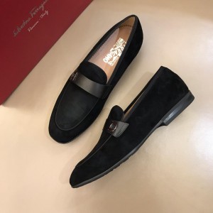 Salvatore Ferragamo Black Suede leather Fashion Perfect Quality Loafers MS02974