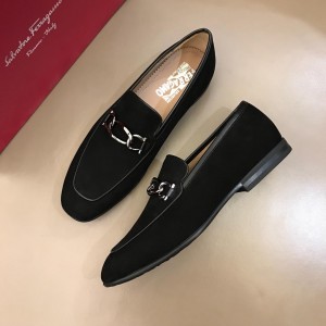 Salvatore Ferragamo Black Suede leather Fashion Perfect Quality Loafers With Sliver Buckle MS02982