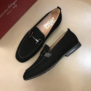 Salvatore Ferragamo Black Suede leather Fashion Perfect Quality Loafers With Sliver Buckle MS02984