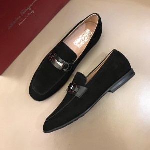 Salvatore Ferragamo Black Suede leather Fashion Perfect Quality Loafers With Sliver Buckle MS02989