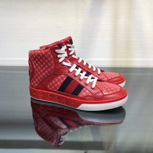 Gucci High Top High Quality Sneaker Red and white GG print with red sole MS05003