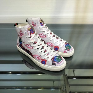 Gucci High Top High Quality Sneaker White and sky dragon print with white sole MS05004