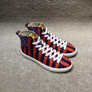 Gucci High Top Sneaker Red and blue stripes and snake print with white sole MS05005