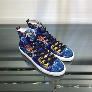 Gucci High Top High Quality Sneaker Blue and tiger print with white sole MS05006