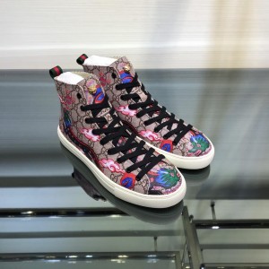 Gucci High Top High Quality Sneaker Beige and sky dragon print with white sole MS05010