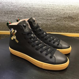 Gucci High Top High Quality Sneaker Black and Donald Duck Print with Brown Sole MS05013