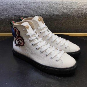 Gucci High Top High Quality Sneaker White and snake print with black sole MS05014