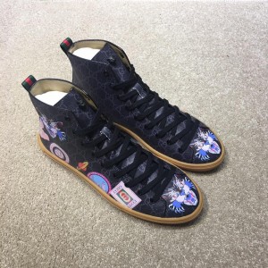 Gucci High Top High Quality Sneaker Black and wolf print with brown sole MS05024