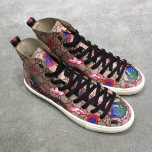 Gucci High Top High Quality Sneaker Beige and sky dragon print with white sole MS05029