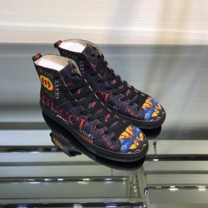 Gucci High Top High Quality Sneaker Black and Gucci vintage print with black sole MS05033