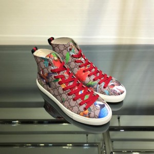 Gucci High Top High Quality Sneaker Beige and swallow print with white sole MS05037