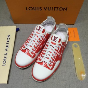 Louis Vuitton Perfect Quality Sneakers White and red Monogram Surpreme print with white sole MS071019