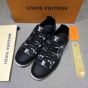 Louis Vuitton Perfect Quality Sneakers Black and Black Monogram Surpreme Print with White Sole MS071020