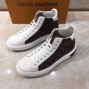 Louis Vuitton High-top Perfect Quality Sneakers White and brown Monogram print and white sole MS071075