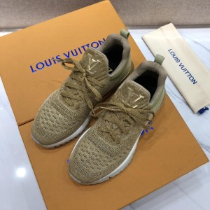 Louis Vuitton Perfect Quality Sneakers Brown knit and LV patch tongue with white sole MS071119