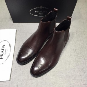 Prada Chelsea Caligoula brown bright leather Boots MS071182