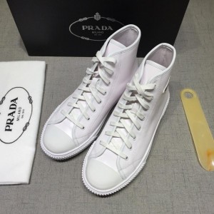 Prada High-top Perfect Quality Sneakers White and Prada logo patches with white sole MS071263